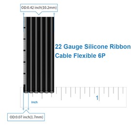 BNTECHGO 22 Gauge Silicone Ribbon Cable Flexible 6P Black 100 ft Flat Cable 22 AWG Stranded Tinned Copper Wire