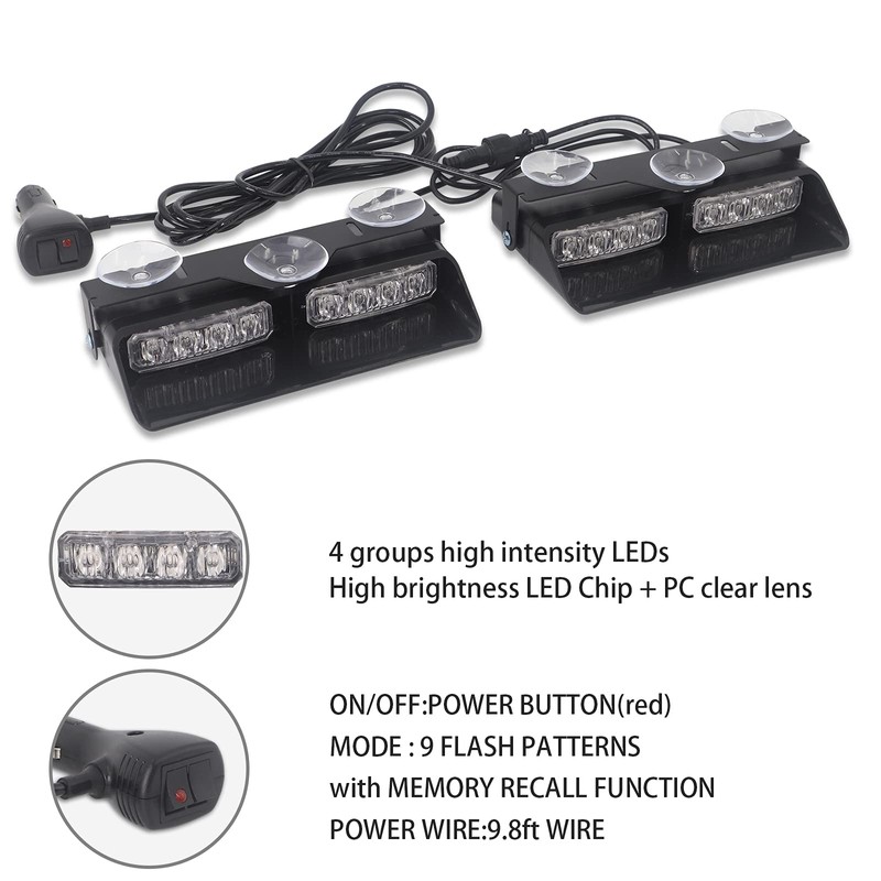 XRIDONSEN Amber 2 in 1 Emergency Dash Strobe Lights Interior
