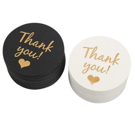 EORTA 200 PCS Thank You Tags with Hanging Holes White Black Paper Gift Tags with Golden Gilding Font for Christmas Wedding Baby Shower Party Favor Gift Wrapping Craft Decor，Round