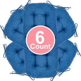 JAMPAYANG Chair Cushion, 4 Pack Chair Cushions for Dining Chairs, Chair Pads and Mat with Ties for Indoor Kitchen Seat and Desk (Prussian Blue, 6 Count - 17 x 16 in)