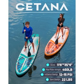 CETANA 11'6×35" Extra Wide Inflatable Paddle Board,Stand Up Paddle Board for Beginner,450lb Capacity SUP for Family with Safety Leash, Waterproof Bag,3 Removable Fins,Dual-action Pump& Floating Paddle
