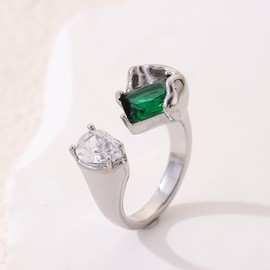 Cocktail Ring for Women, Trendy Unique Colorful Rhinestone Open Adjustable Rings Simple Statement Large Gemstone Gold Plated Rings for Teen Girls Party Jewelry Gifts (Silver)