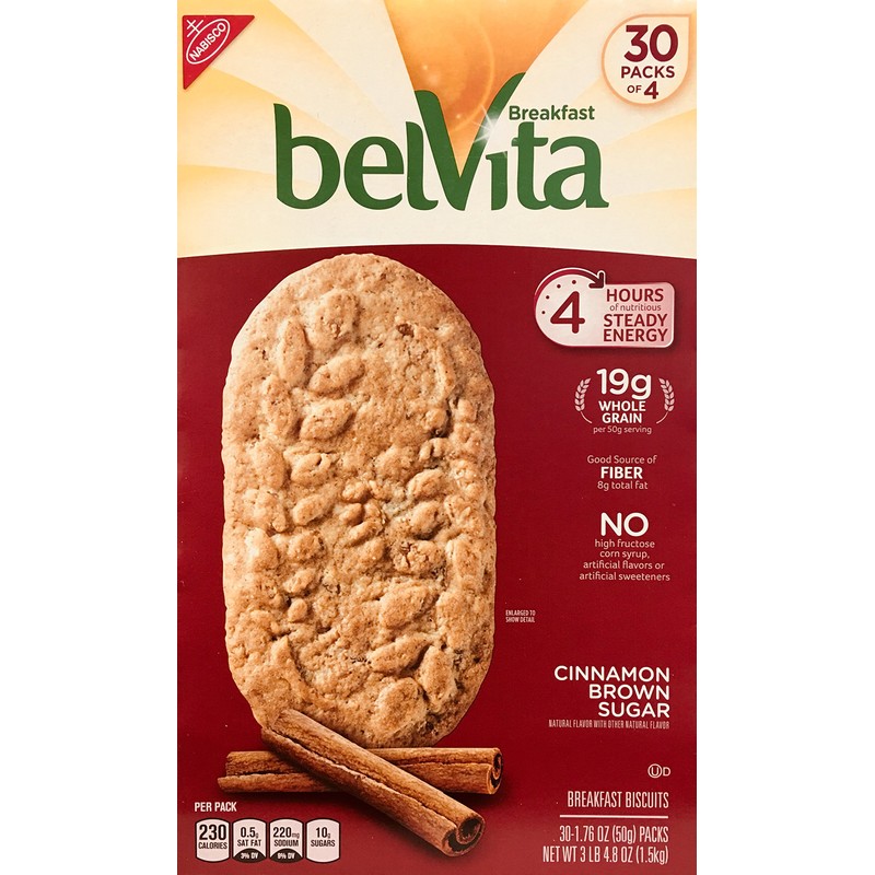 Belvita Brown Sugar Biscuits 1.76 oz 30 -Count Pack, cinnamon,