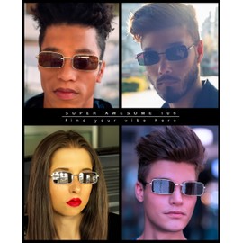 SA106 - anteojos de sol de metal retro clásico estrecho y rectangulares para hombre, Negro dorado, 5 1/2"(140mm) x 1 1/4"(32mm)