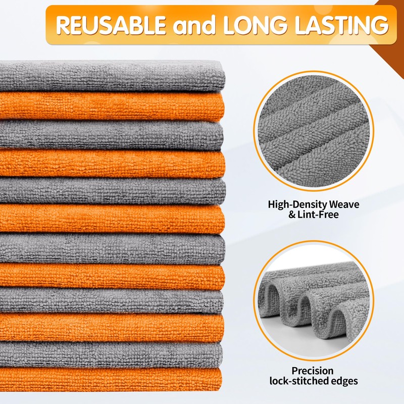 FIXSMITH Microfiber Cleaning Cloth -Pack of 12, Highly Absorbent Cleaning