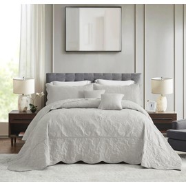 Blythease Oversized King Bedspread Cotton, Reversible Paisley Pattern Design, Lightweight Bedding Cover, 5 Piece Set, Grey