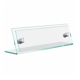 Marketing Holders Name Plate Sign Holder 8 x 2 Euro Style Slanted Acrylic Table Frame with Silver Standoffs Office Board Meetings CEOs Receptionist Customer Service Front Desk