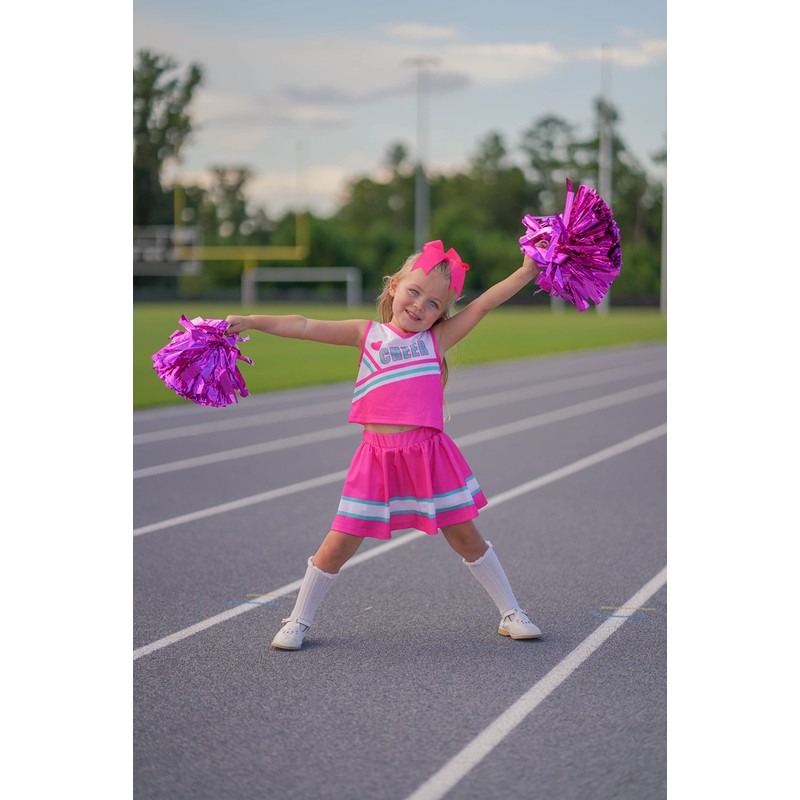 ReliBeauty ReliBeauty Cheerleader Kostüm Kinder Kleid mit Pompoms und Kopfschmuck，pink,110