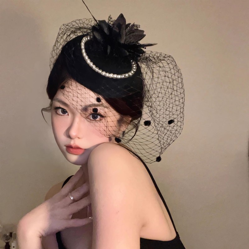 AiduduPet 50S Fascinator Hat for Women Black,Kentucky Derby Fascinators Funeral