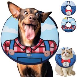 Dog Cone Collar, Adjustable Soft Dog Cone,Comfy Inflatable Dog Collars for After Surgery,Alternative to Cone of Shame,Dual-Sided Pattern Donut Collar for Small Medium Large Dogs,Not Block Vision（S）