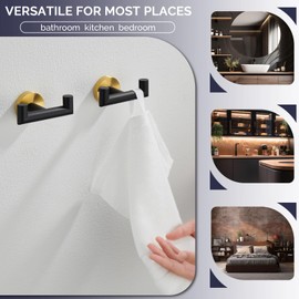 Angle Simple Towel Double Hook Black & Gold, 2 PCS Stainless Steel Bathroom Towel Holder, Dual Robe Coat Hook for Wall