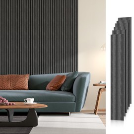 6 Pack Acoustic Wood Wall Panels, 94.5"x 8" Each Soundproof Wood Panel, 3D Fluted Wood Slat Paneling for Wall and Ceilings, Classic Dark Gray