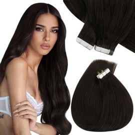 Sunny Hair Brown Tape in Hair Extensions Human Hair 22inch Long Tape in Hair Extensions Brown Hair Extensions Tape in Human Hair Skin Weft Darkest Brown Human Hair Extensions for Women 50g 20pcs