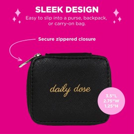 Miamica Black Zippered Pill Organizer Travel Case for Women with 8 Compartments