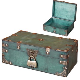 CLIUNT Vintage Wooden Treasure Chest, 24 x 17 x 9.5 cm, Wooden Storage Treasure Chest, Treasure Chest with Combination Lock, Suitable for Storage and Decorating, Grey