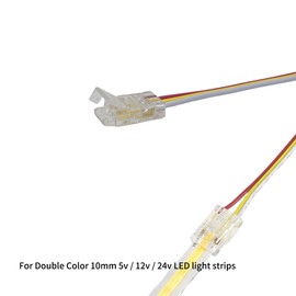Clearhill 10mm 3Pin 10Pcs COB LED Strip Connectors,Solderless Strip to Wire Connectors + 10cm Cable-Gapless Connection for Double Color 5V/12V/24V LED Strips,No Soldering Required,Secure Connection.