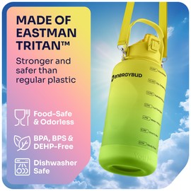 EnergyBud 1 Gallon Water Bottle Removable Straw And Handle Dishwasher-Safe BPS & BPA & DEHP Free+2 Cleaning Brushes Big/Large Bottle With Time Markers Wide Mouth Leakproof 128 oz Jug (Pink & Black)