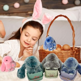 Llavero de conejito Lulu con estaño, Bunnylulu hecho a mano con pompones suaves, llavero de conejito esponjoso, accesorios para mujer, Rosado, Grandes