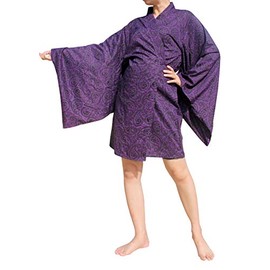 RaanPahMuang kimono japonés ligero viscosa rayón corto vestido de noche con lazo en la cintura, Cachemira Skull - Morado, M