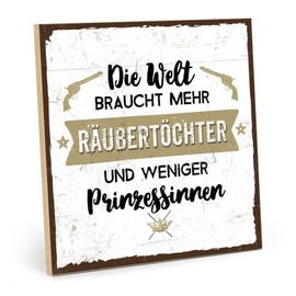 TypeStoff HS-00268 Wooden Sign with Saying - Die Welt braucht mehr RÄUBERTÖCHTER - Sign, Wall Sign, Door Sign, Wooden Plaque, Wooden Picture with Quote / Aphorism as a Gift and Decoration