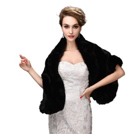 Custome Bay Faux Fur Shawl Black Red White Luxurious Winter Wrap Weddings Evening Events Special Occasions Soft Faux Fur Formal Outfits Elegant Warm Covering Accessory AU (Black, ONE)