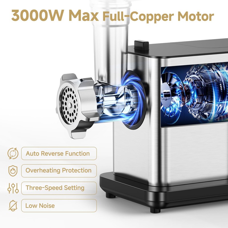 AAOBOSI Meat Grinder Electric 3000W Max with Touch Color Screen,