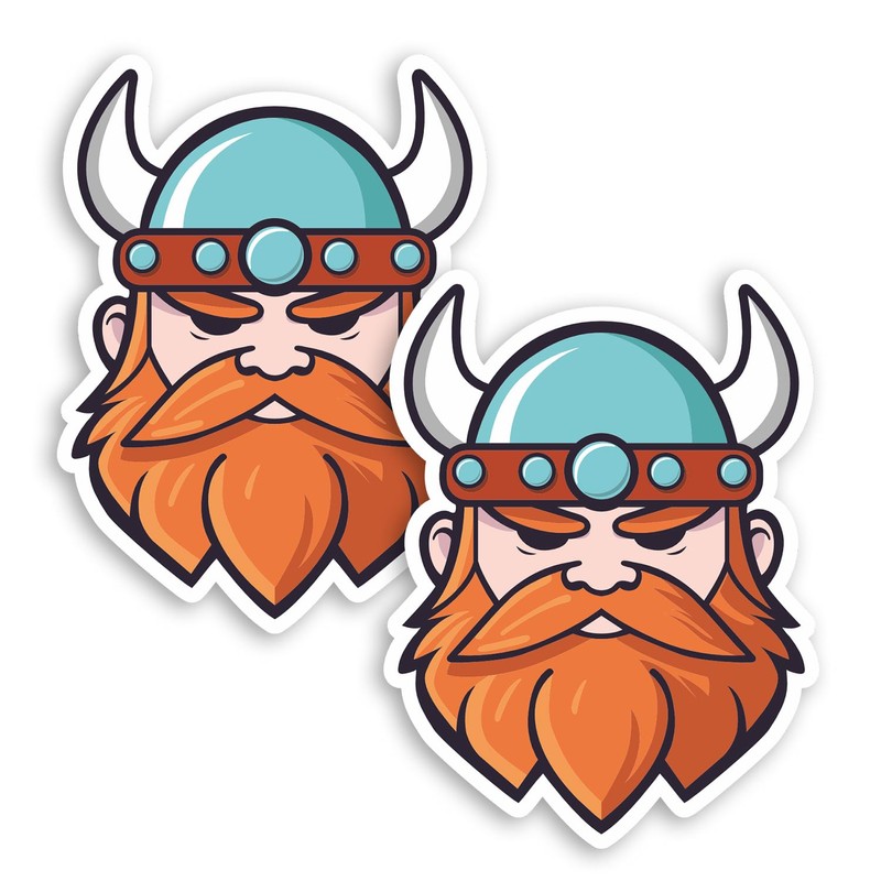 2 x 10cm Cartoon Viking Man Vinyl Stickers - Ginger