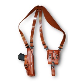 MASC Premium Leather Vertical Shoulder Holster System with Double Magazine Carrier for Glock 17/22/ 31, Right Hand Draw, Brown Color #1013#