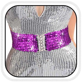 BODIY Women Stretch Wide Waist Belt Sequin Elastic Dress Belts Sparkly Waistband Cinch Belt (Purple)