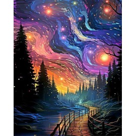 EmptyZ DIY Oil Painting, Paint by Number Kit on Canvas, Starry Sky Scene, Realistic Style, Unisex, All Ages, Medium Size, Non-Foldable