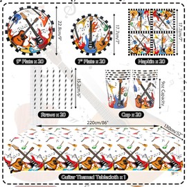 Guitar Birthday Party Supplies, Includes Plates, Tablecloth, Cups, Straws, for Music Instrument Baby Shower Supplies