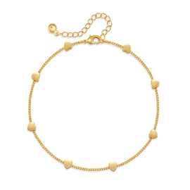 Ecripe 18K Gold Plated Anklet for Women, Foot Chain Love Ankle Bracelet, Adjustable Boho Beach Beaded Anklet Communion Gifts for Girls