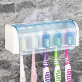 Luexbox 5 Slots Wall Mount Toothbrush Holder with Cover, Self Adhesive Toothbrush Sto...