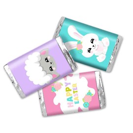Cute And Cuddly Bunny Easter Themed Mini Chocolate Candy Bar Sticker Wrappers for Kids 45 1.4" x 2.6" Wrap Around Labels by AmandaCreation, Great for Party Favors