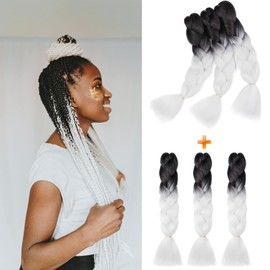 Gairyan Jumbo Braids, Extensions, Synthetic Hair for Braiding, 6 Pieces, 600 g, Braiding Hair Extensions, 60 cm, Ombre, Synthetic Braids, Afro Hair for Box Braids/Crochet Braids, Black & White