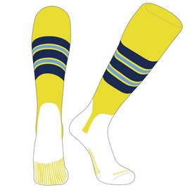 PEAR SOX OTC Baseball Softball Stirrup Socks (E, 5in) Bright Yellow, Navy, Sky Blue (L)