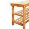 SlickBlue Wicker Shoe Rack with 3 Tiers Wooden Bench for