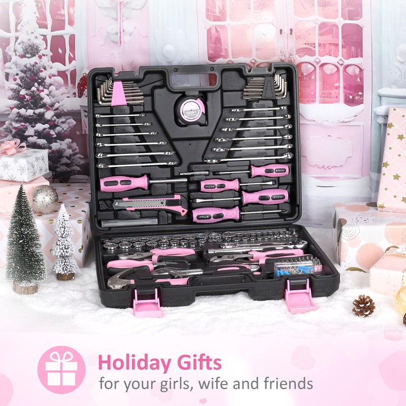 FASTPRO 225-Piece Pink Tool Set, SAE & Metric Mechanics Hand