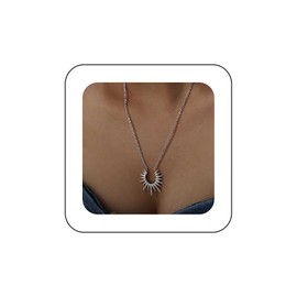 Iaceble Punk Sunburst Pendant Necklace Sun Rays Necklace Silver Sun Burst Necklace Rising Sun Necklace Spike Sun Choker Necklace Exaggerated Sunshine Necklace Jewelry for Women