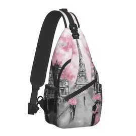 Jumou Paris Street Eiffel Tower Sling Bag Crossbody Women Men Travel Chest Backpack Leisure Sports Outdoor Running Hiking One Size