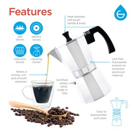 GROSCHE Milano Stovetop Espresso Maker Moka Pot 6 espresso Cup - 9.3 oz, Silver - Cuban Coffee Maker Stove top coffee maker Moka Italian espresso greca coffee maker brewer percolator