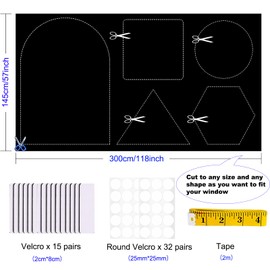 Portable Blackout Blind, Ranedo 100% Blackout Blind Curtain 300 x 145cm with Velcro Strips, Fits Any Window Size & Shape, Stick On Window No Drill Curtains For Home Travel Office, Large, Black