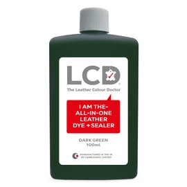 LCD All-in-One Leather dye & Sealer - Repair & Restore Paint, Permanent Colour for Sofas, Shoes, Handbags, Clothing, self Sealing 100ml by The Leather Colour Doctor (Dark Green)
