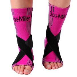 Doc Miller Ankle Brace for Women and Men - 1 Pair X-Large - Ankle Compression Sleeve with Adjustable Elastic Support Straps for Plantar Fasciitis Relief Sprained Foot and Achilles Tendonitis – Pink Black Color