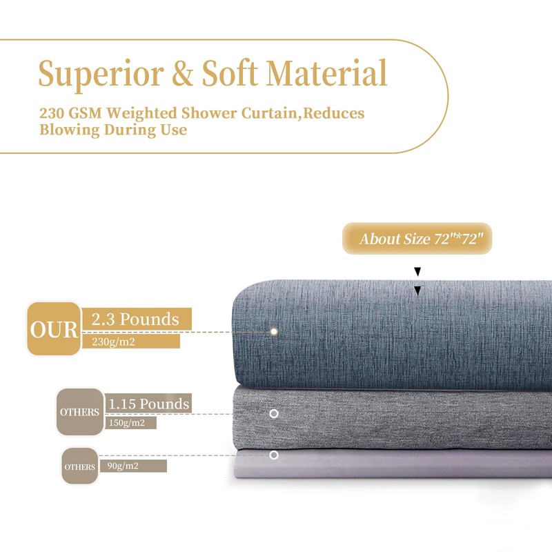 FY&XZH Shower Curtain, Bubble Free Shower Curtain Linen Texture, Soft