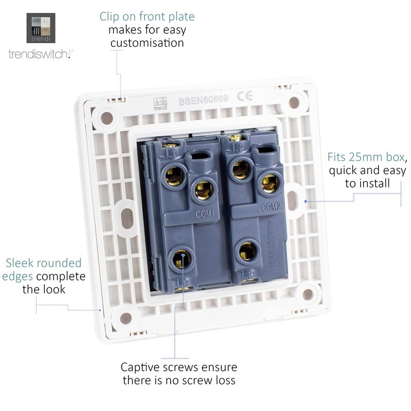 Trendi 2 Gang 2 Way Artistic Modern Glossy 10 Amp