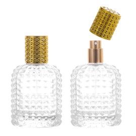 YWG Stone 2 Pack Refillable Clear Glass Luxury Spray Gold Cap Perfume Bottle Empty Atomizer Makeup Tool Bottles, Atomizer, Portable Mist Travel Dispenser for Travel 50ml/1.7oz