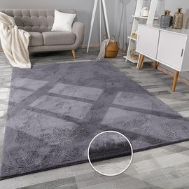 BedLooms Rugs Living Room 60x110 cm, Fluffy Faux Rabbit Fur Grey Area Rugs for Bedroom Rug – Machine Washable Rug Thick Low Pile Floor Carpet Bedside Rug for Kids Room, Non Shed & Anti Slip Rug