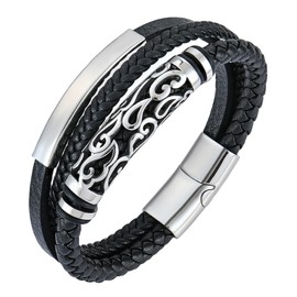 YL Filigree Bracelet Stainless Steel Leather Bracelets Mutil-Layer Cuff Wristband Braided Jewelry for Men