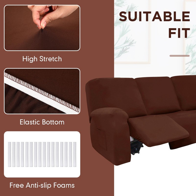 Peryiter 7 Pcs L Shape Sectional Recliner Sofa Covers 5